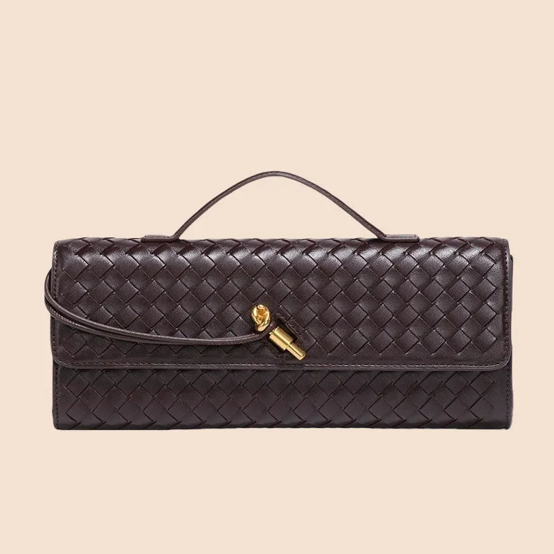 Tori Black Faux Leather Woven Clutch