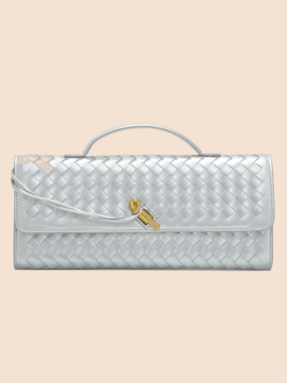 Tori Black Faux Leather Woven Clutch