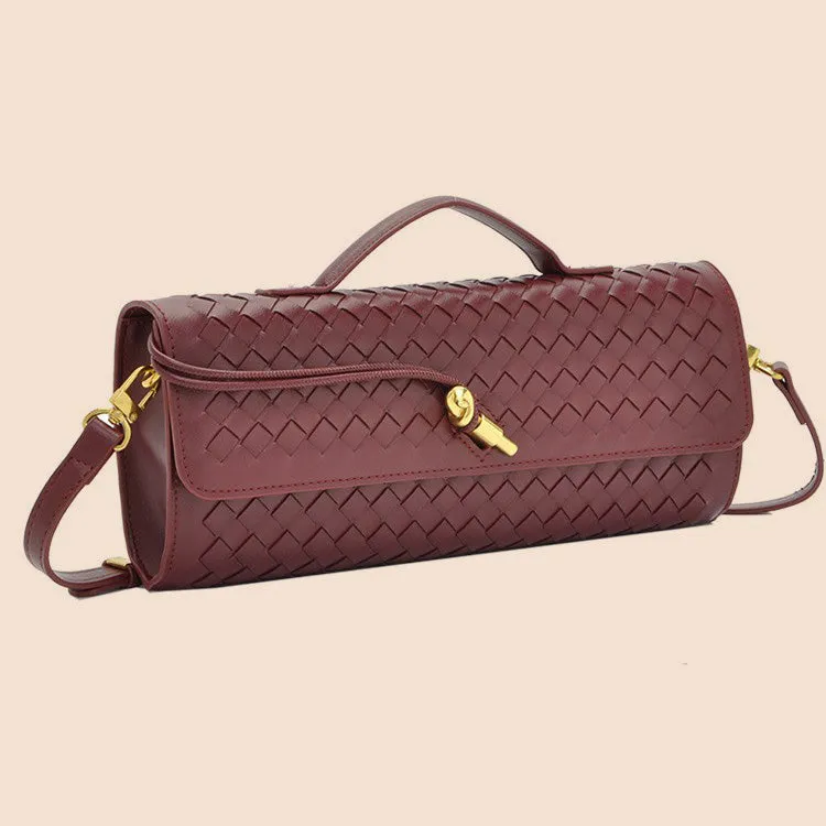 Tori Black Faux Leather Woven Clutch