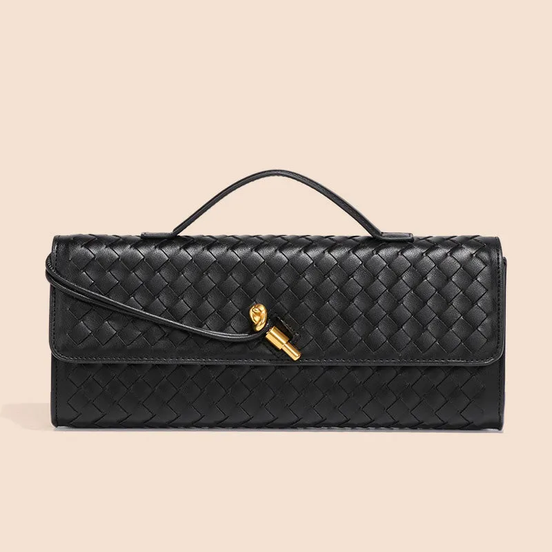 Tori Black Faux Leather Woven Clutch