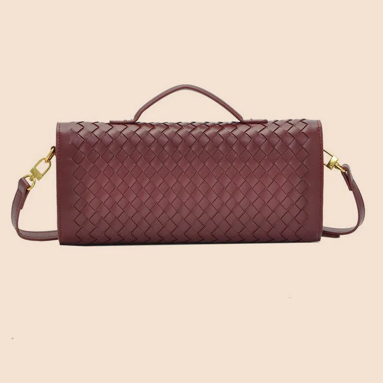 Tori Black Faux Leather Woven Clutch