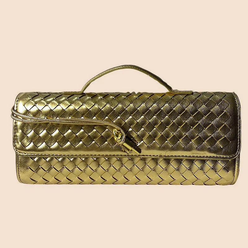 Tori Black Faux Leather Woven Clutch