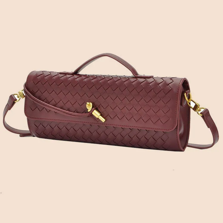 Tori Black Faux Leather Woven Clutch