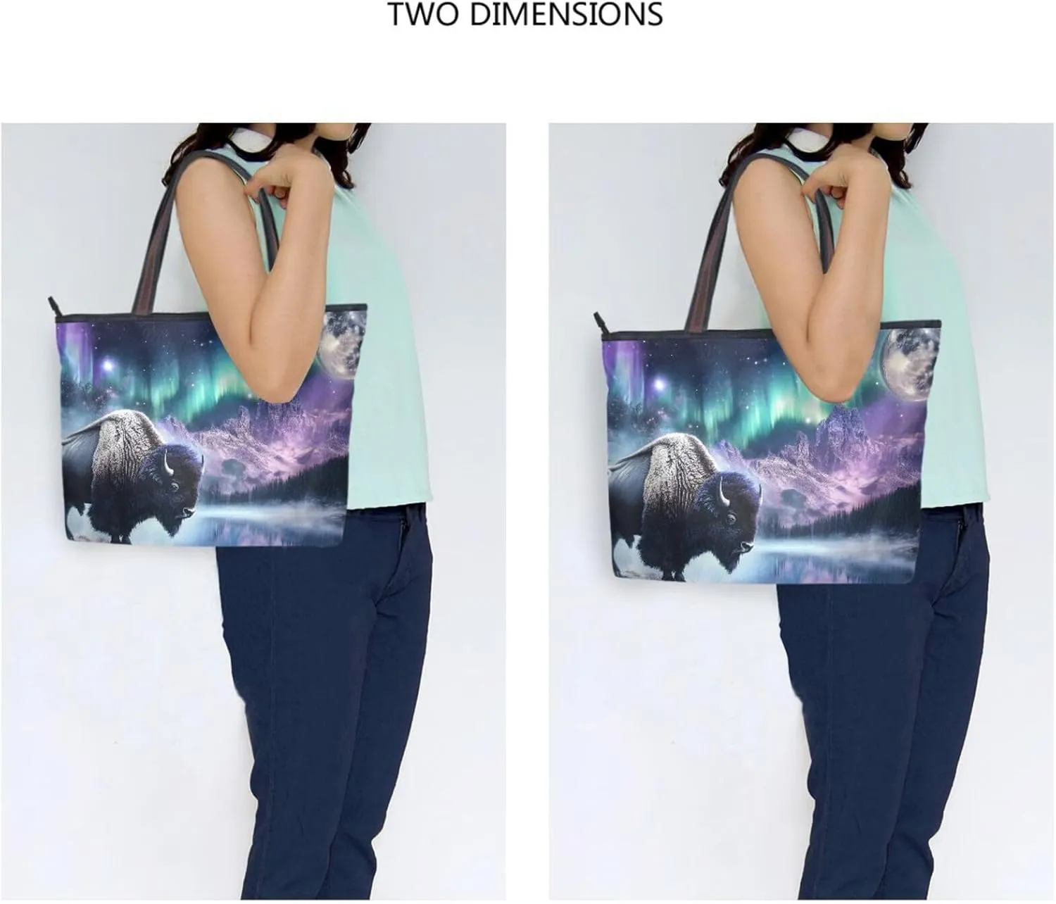 Tote Bag for Women Bison Aurora Moon Durable Designer Handbag with Zipper for Daily Use Travel L