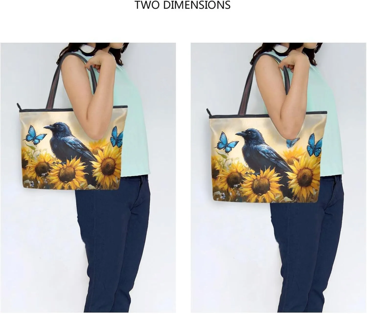Tote Bag for Women Crow Sunflower Butterfly Durable Designer Handbag with Zipper for Daily Use Travel L