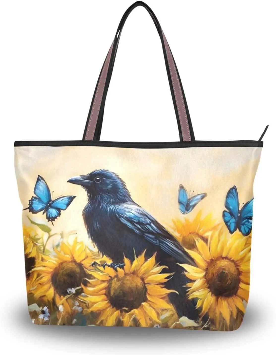 Tote Bag for Women Crow Sunflower Butterfly Durable Designer Handbag with Zipper for Daily Use Travel L