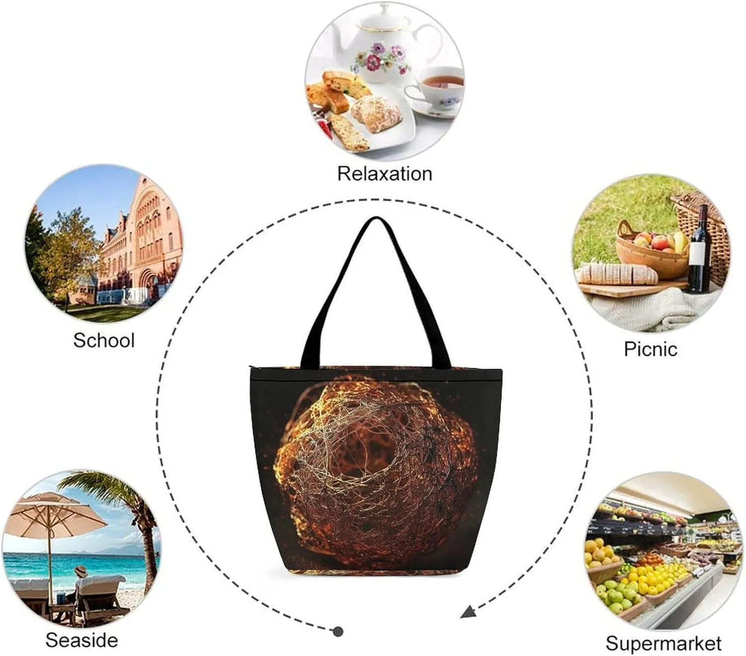 Tote Bag for Women Grocery Bag Colored Light Spots Foldable Shopping Bags Reusable Large Tote Bag