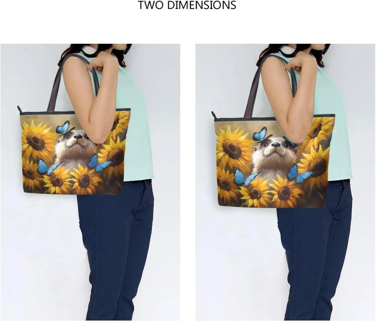 Tote Bag for Women Otter Sunflower Cute Durable Designer Handbag with Zipper for Daily Use Travel L