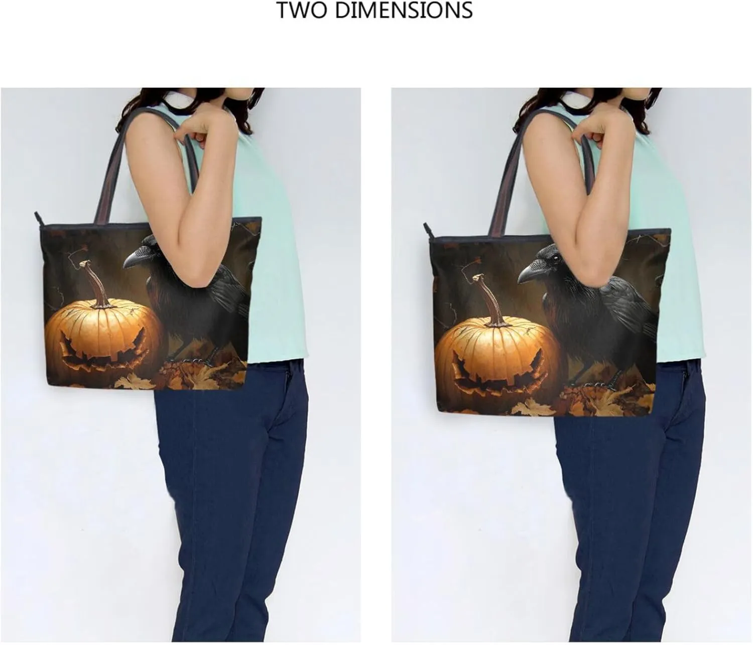Tote Bag for Women Pumpkin Raven Gothic Durable Designer Handbag with Zipper for Daily Use Travel L