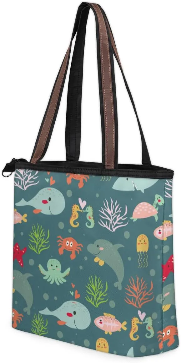Tote Bag for Women with Zipper Large Capacity Top Handle Casual Shoulder Bag Handbag Reusable Shopping
