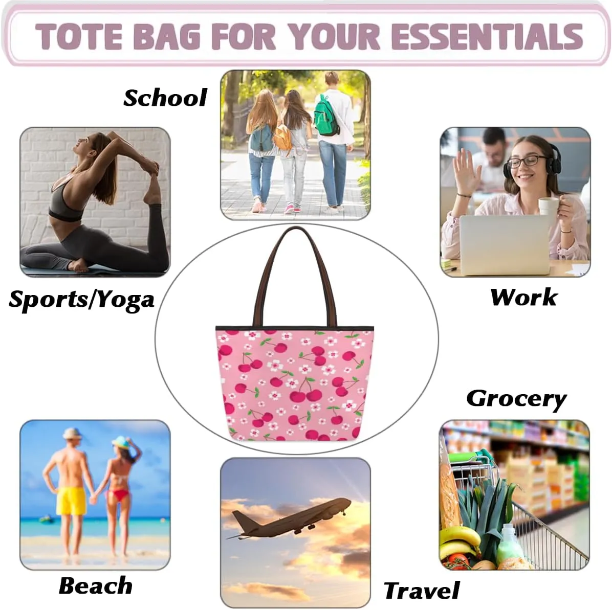 Tote Bag for Women with Zipper Large Capacity Top Handle Casual Shoulder Bag Handbag Reusable Shopping