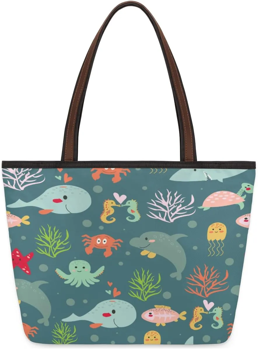 Tote Bag for Women with Zipper Large Capacity Top Handle Casual Shoulder Bag Handbag Reusable Shopping