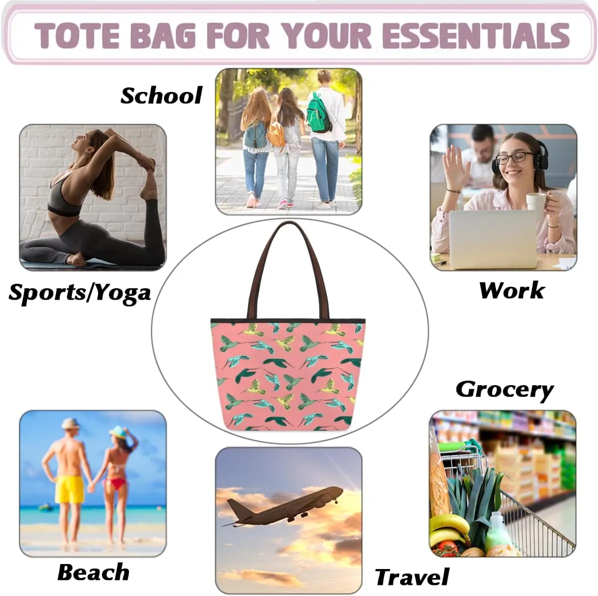 Tote Bag for Women with Zipper Large Capacity Top Handle Casual Shoulder Bag Handbag Reusable Shopping