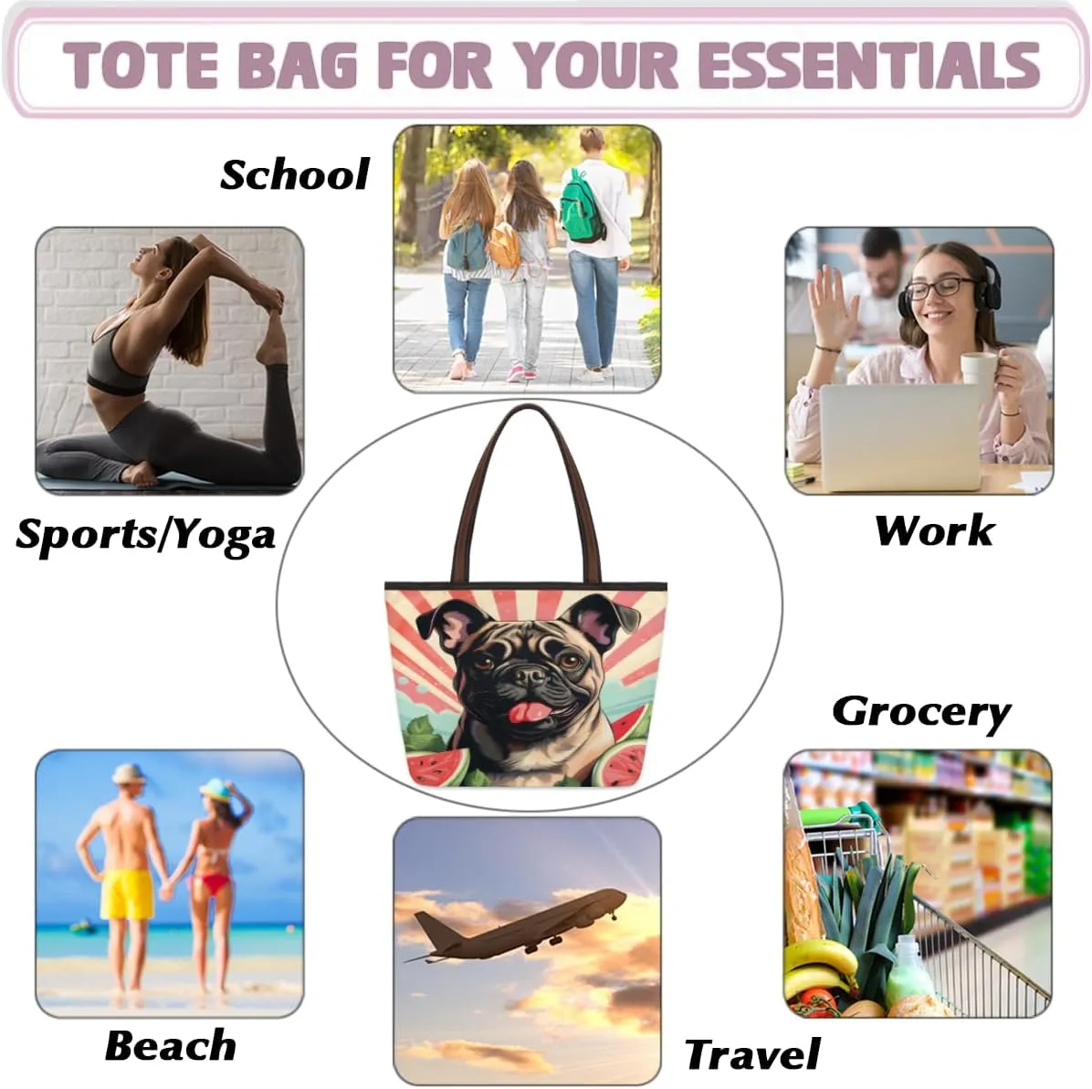 Tote Bag for Women with Zipper Large Capacity Top Handle Casual Shoulder Bag Handbag Reusable Shopping