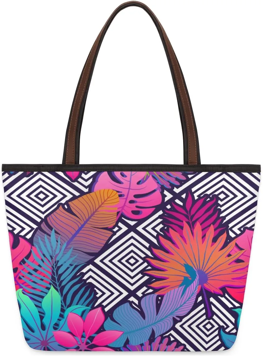 Tote Bag for Women with Zipper Large Capacity Top Handle Casual Shoulder Bag Handbag Reusable Shopping