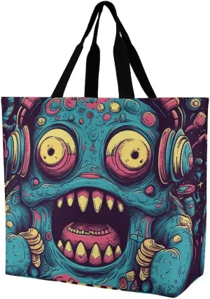 Tote Bag Grocery Bag for Women Shopping Bag Love Music Monster Handbags Beach Bag Shoulder Bag for Shopping