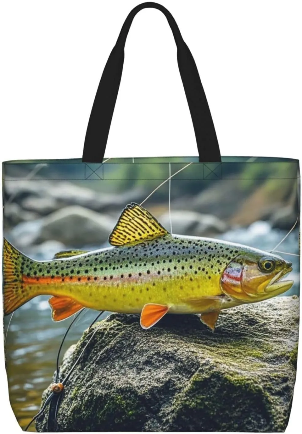 Tote Bag Large Capacity Grocery Bag With Zipper Brook Trout Fly Fishing Shopping Bag Shoulder Bag for Women