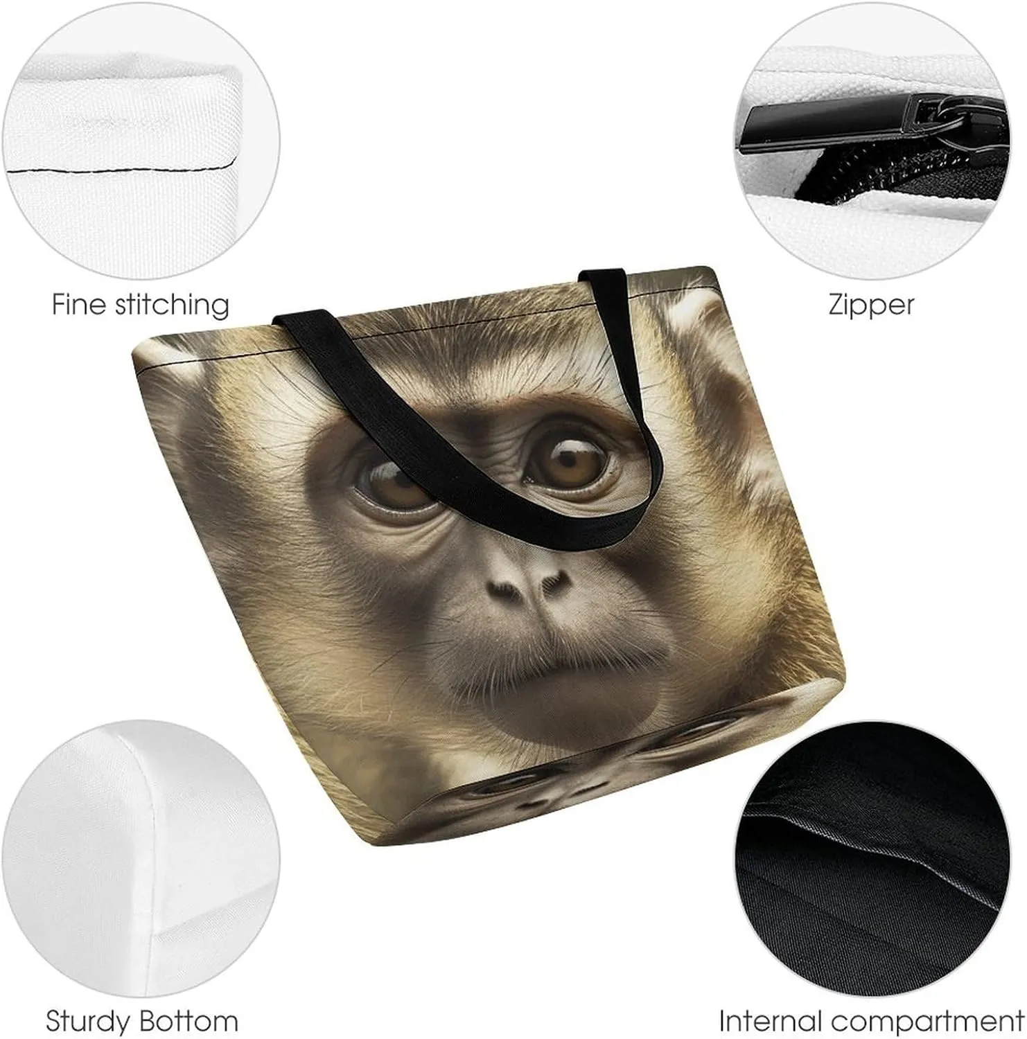 Tote Bag Reusable Grocery Bag Foldable Shopping Bag Extra Large Shoulder Bag Big Eyed Monkey Tote Bag for Travel Work