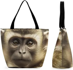 Tote Bag Reusable Grocery Bag Foldable Shopping Bag Extra Large Shoulder Bag Big Eyed Monkey Tote Bag for Travel Work