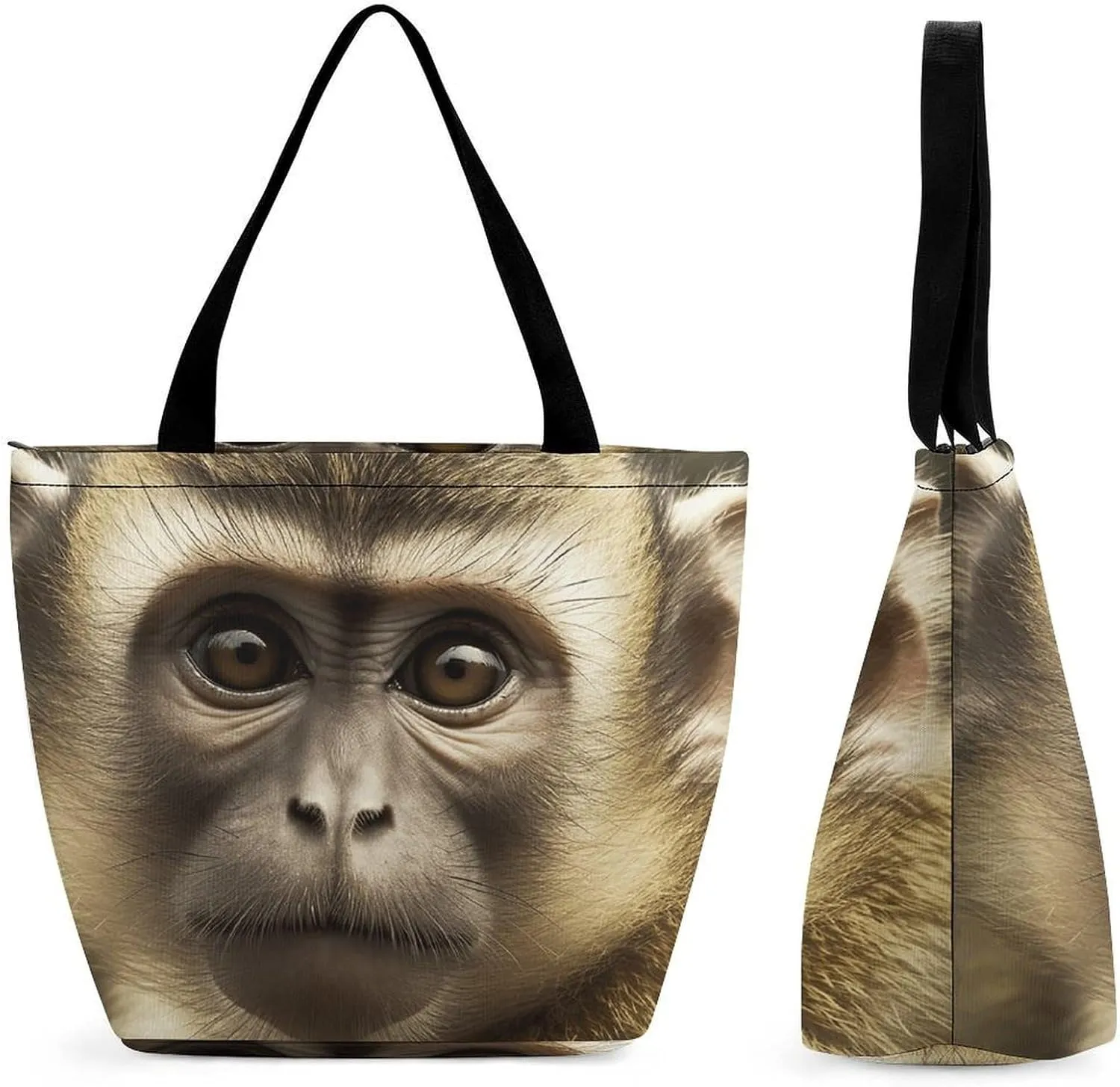 Tote Bag Reusable Grocery Bag Foldable Shopping Bag Extra Large Shoulder Bag Big Eyed Monkey Tote Bag for Travel Work