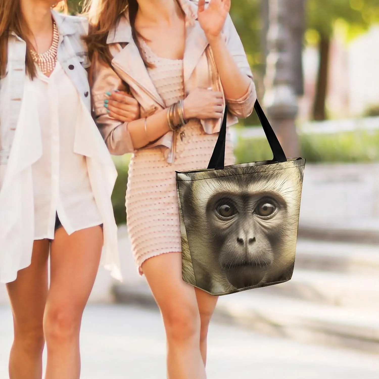 Tote Bag Reusable Grocery Bag Foldable Shopping Bag Extra Large Shoulder Bag Big Eyed Monkey Tote Bag for Travel Work
