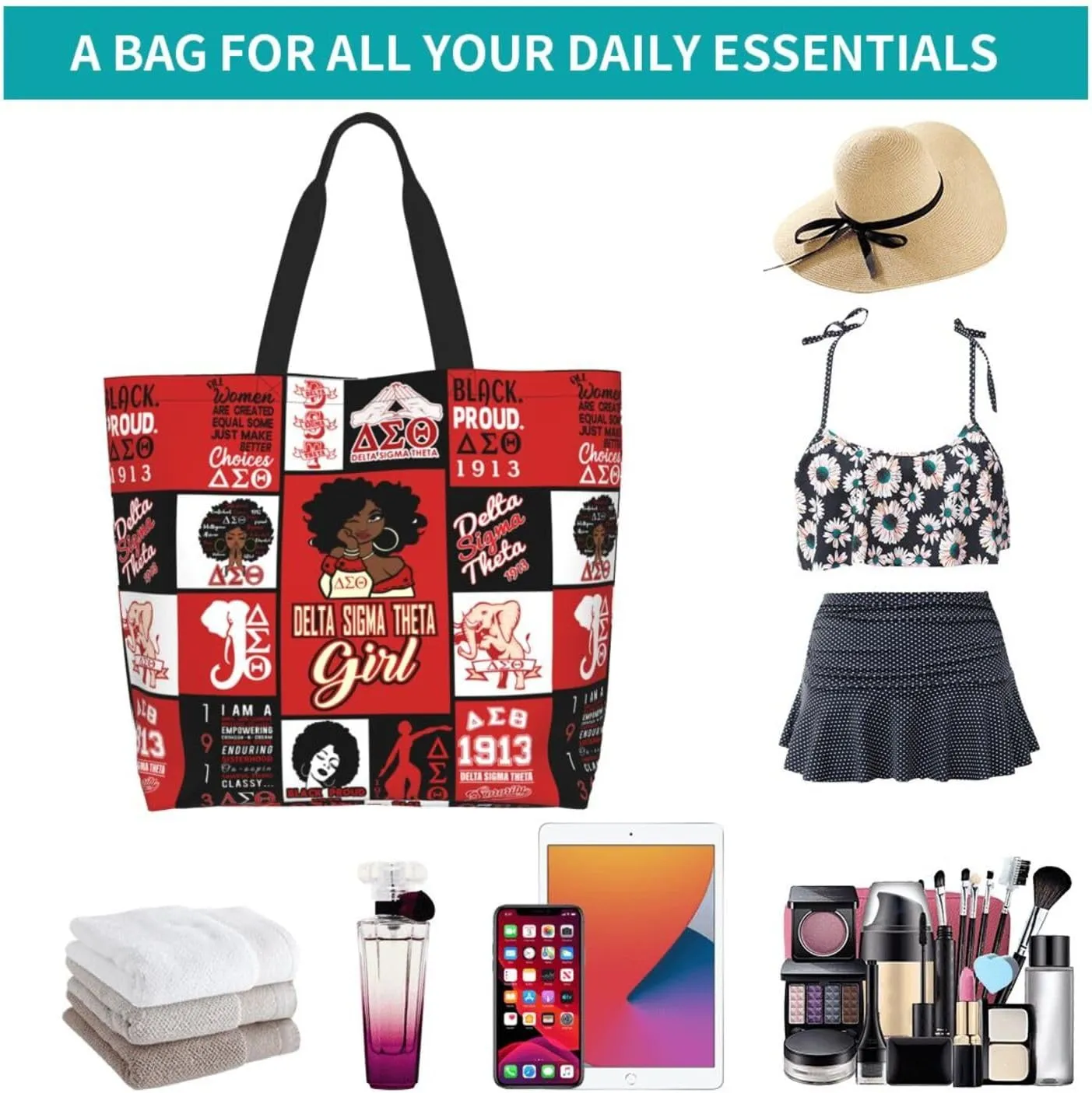 Tote Bag Sorority Gifts Woman Travel Foldable Reusable Canvas Storage Bag Shopping
