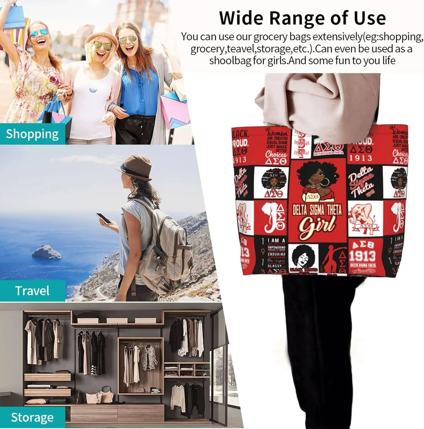 Tote Bag Sorority Gifts Woman Travel Foldable Reusable Canvas Storage Bag Shopping
