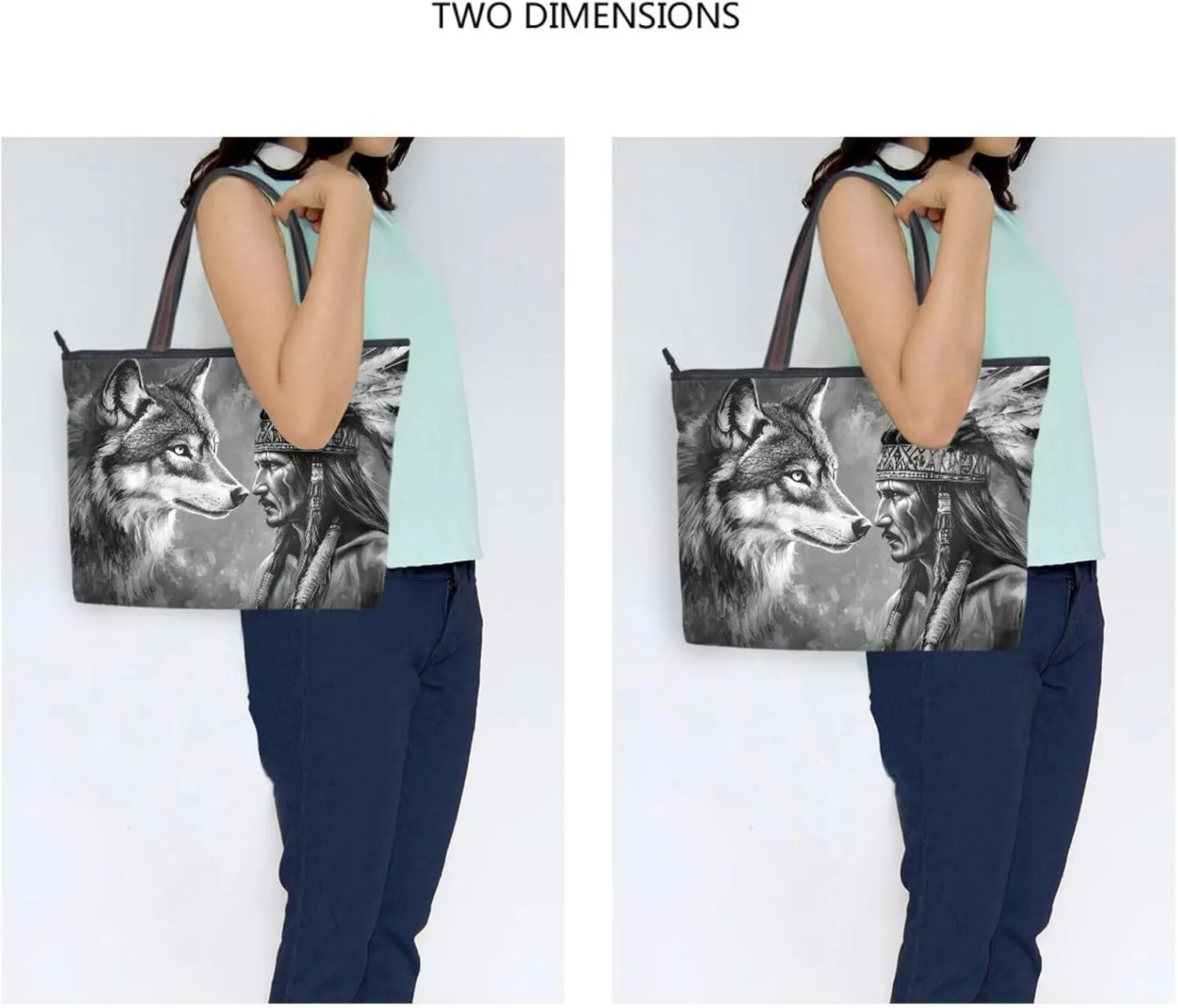 Tote Bag Wolf Chief Black White for Women Durable Designer Handbag with Zipper for Daily Use L