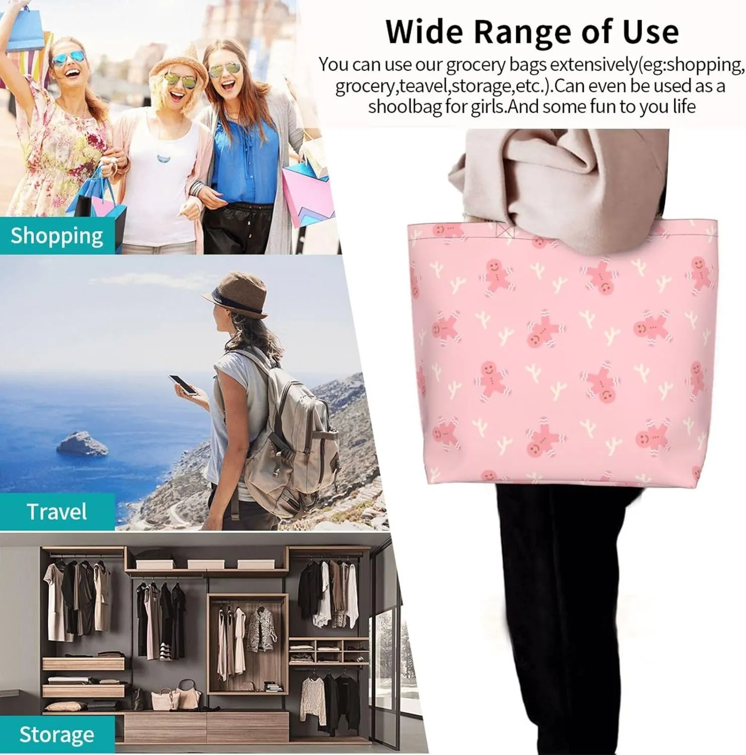 Tote Bag - Women's Large Casual Shoulder Handbag - Reusable Shopping Grocery Bag