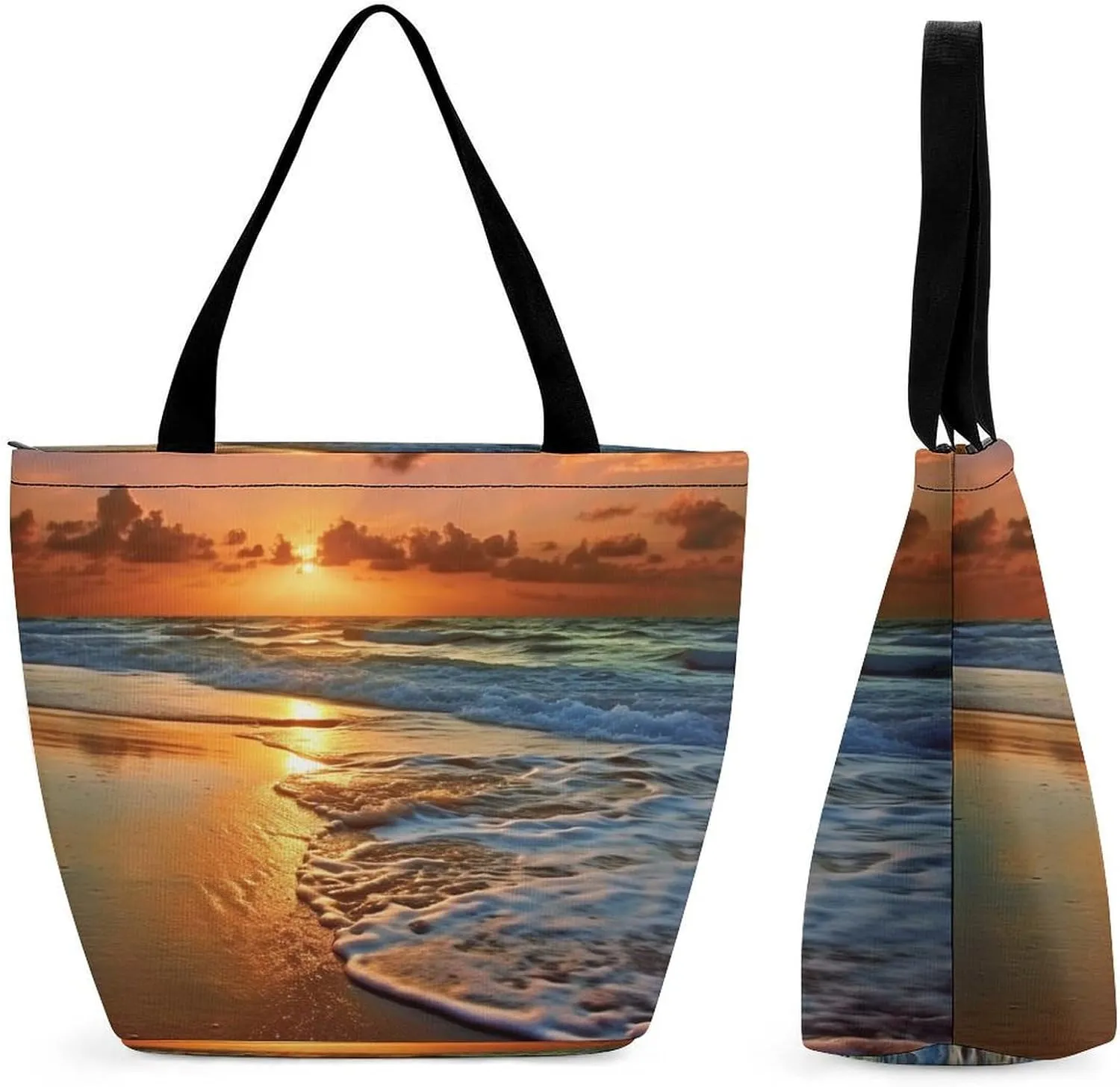 Tote Bags for Women Evening Beach Sea Water Versatile Shoulder Bag with Zipper Large Capacity Handbag Beach Bag Reusable Grocery Bag for Shopping Travel Commuting