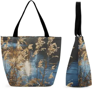 Tote Bags for Women Reeds on The Water Versatile Shoulder Bag with Zipper Large Capacity Handbag Beach Bag Reusable Grocery Bag for Shopping Travel Commuting