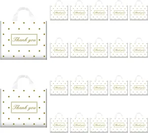 Tote Bags, Small & Medium, White & Pink, Reusable Plastic Shopping Bags with Handle & Slip Pocket