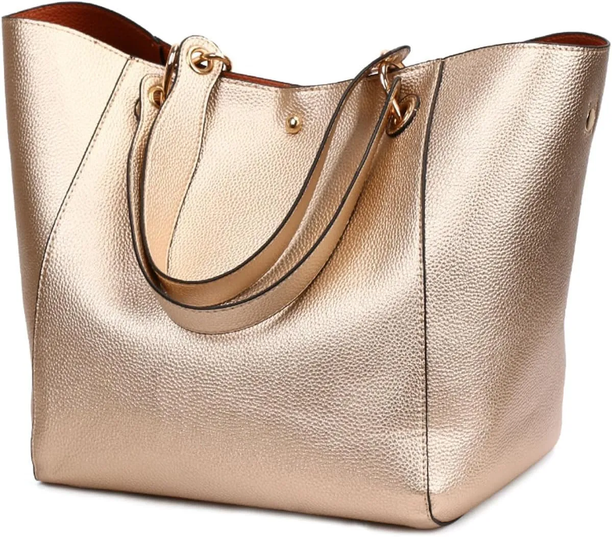 Tote Handbag for Women Large Capacity Work PU Leather Bucket Purse Designer Satchel Hobo Shoulder Bag, Gold