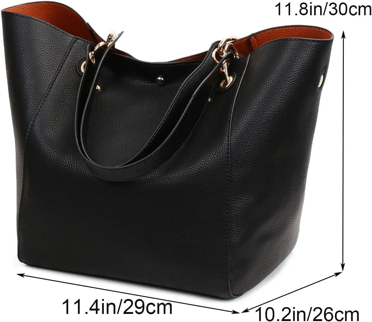Tote Handbag for Women Large Capacity Work PU Leather Bucket Purse Designer Satchel Hobo Shoulder Bag, Gold