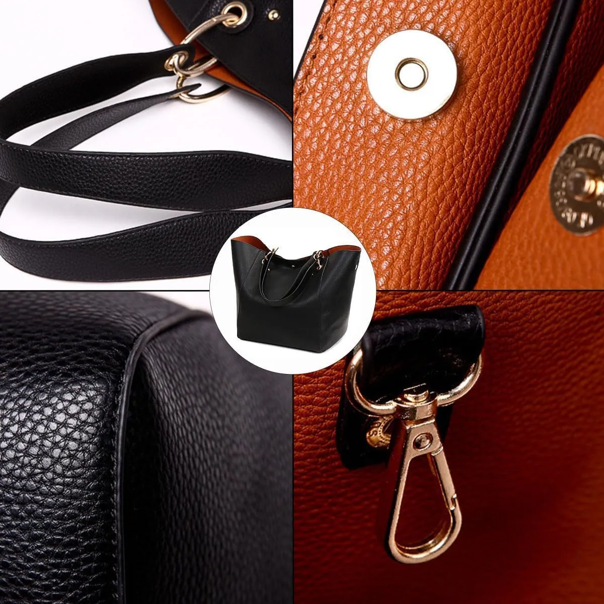 Tote Handbag for Women Large Capacity Work PU Leather Bucket Purse Designer Satchel Hobo Shoulder Bag, Gold