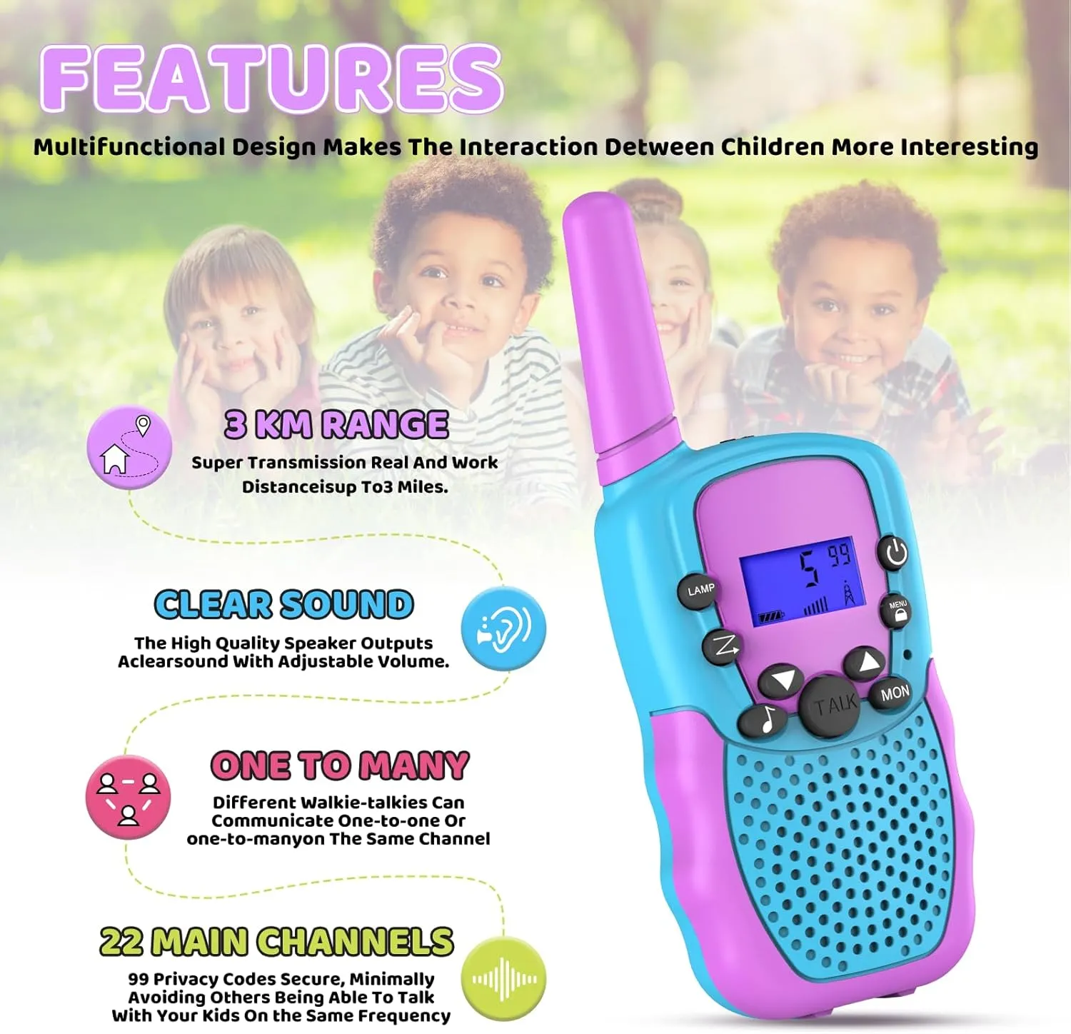 Toys for 4-12 Year Old Boys or Girls, Selieve 3 Pack Walkie Talkies Outdoor Indoor Stem Toys 3 KM Range 22 Channels 2 Way Radio, Gifts for 3-10 Year Old Boys or Girls