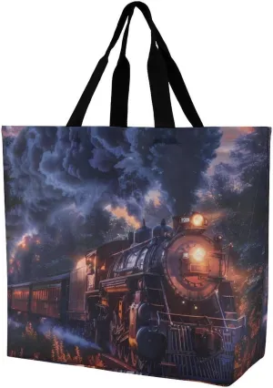 Train The Express American Railroad Shopping Bag Reusable Tote Bag Lightweight Shoulder Bag Grocery Bag for Women Men