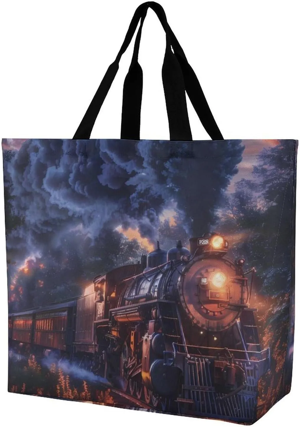 Train The Express American Railroad Shopping Bag Reusable Tote Bag Lightweight Shoulder Bag Grocery Bag for Women Men