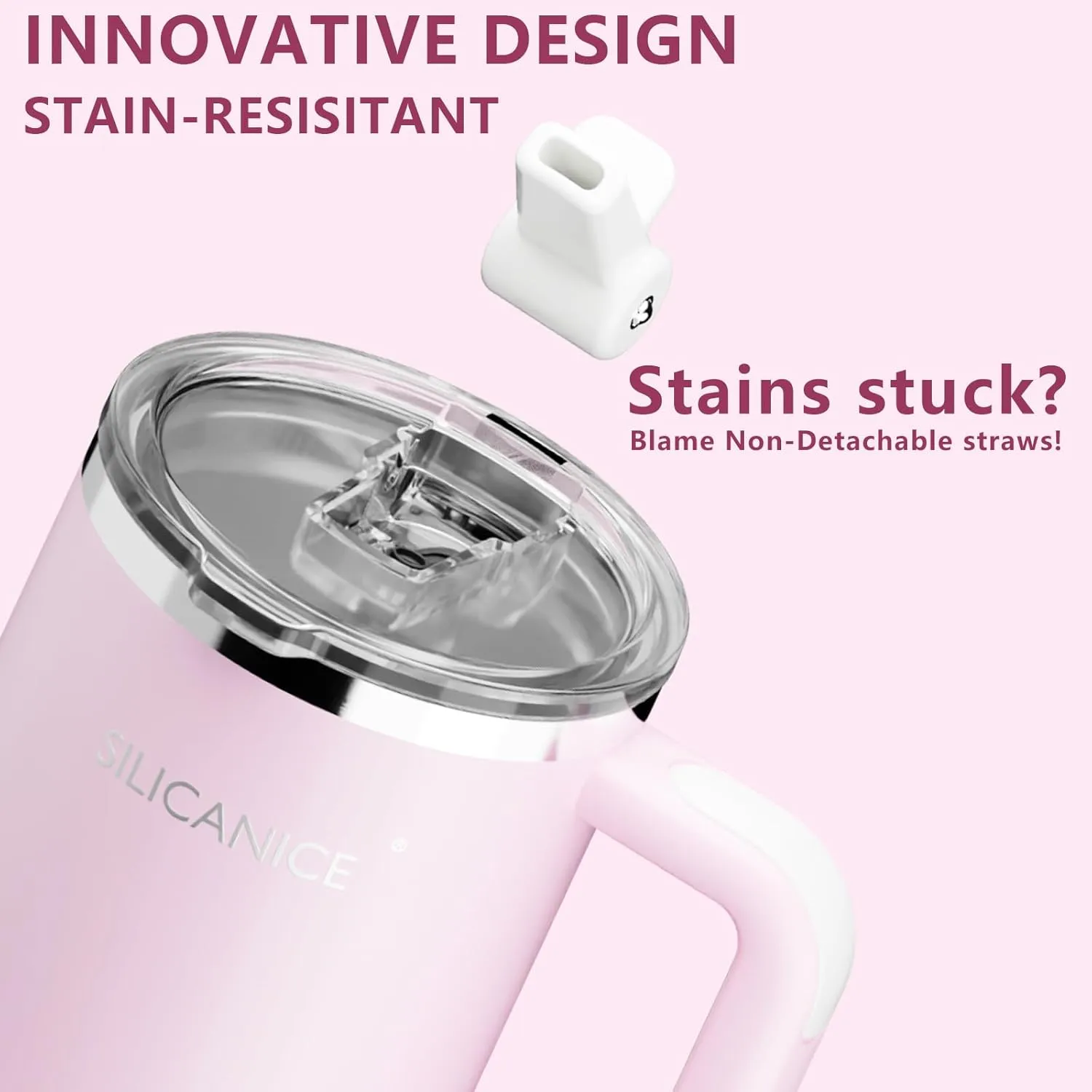 Travel 40oz Water Bottle, Insulated Water Bottle with Detachable Flip Straw for Easy Cleaning, Fits in Cup Holder, 100% Leakproof Tumbler-Reusable, Stainless Steel, Gifts for Women/Men-Pink