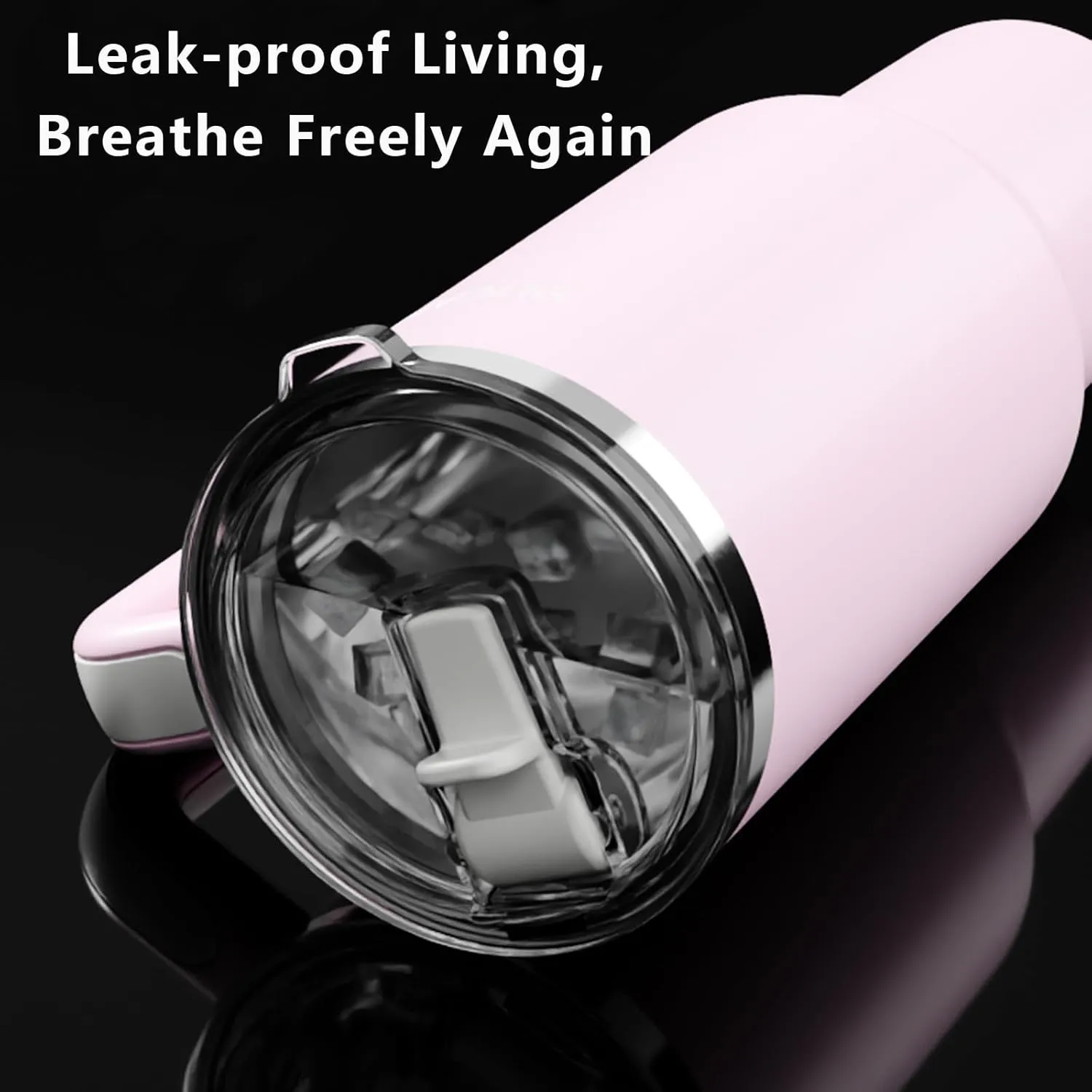 Travel 40oz Water Bottle, Insulated Water Bottle with Detachable Flip Straw for Easy Cleaning, Fits in Cup Holder, 100% Leakproof Tumbler-Reusable, Stainless Steel, Gifts for Women/Men-Pink