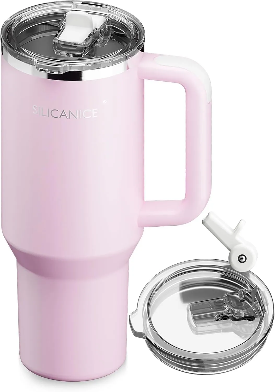 Travel 40oz Water Bottle, Insulated Water Bottle with Detachable Flip Straw for Easy Cleaning, Fits in Cup Holder, 100% Leakproof Tumbler-Reusable, Stainless Steel, Gifts for Women/Men-Pink