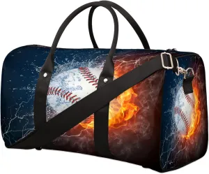 Travel Duffel Bag Fire Water Baseball Sport Tote Gym Bag Waterproof Foldable Carryon Weekend Overnight Training Handbag Sports Duffle Bags for Women Men Boys Girls