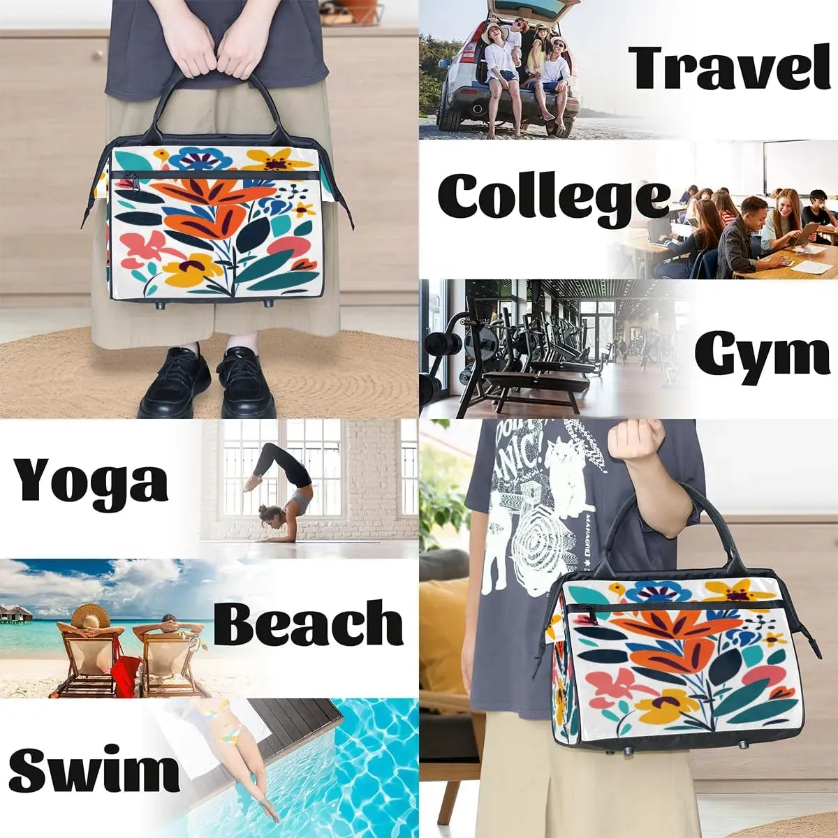 Travel Duffel Bag for Women, Abstract Flower Weekender Overnight Bag Carry on Beach Swim Bags Dance Bag Airlines Approved Personal Item Travel Bag for Yoga, Sports, Hospital