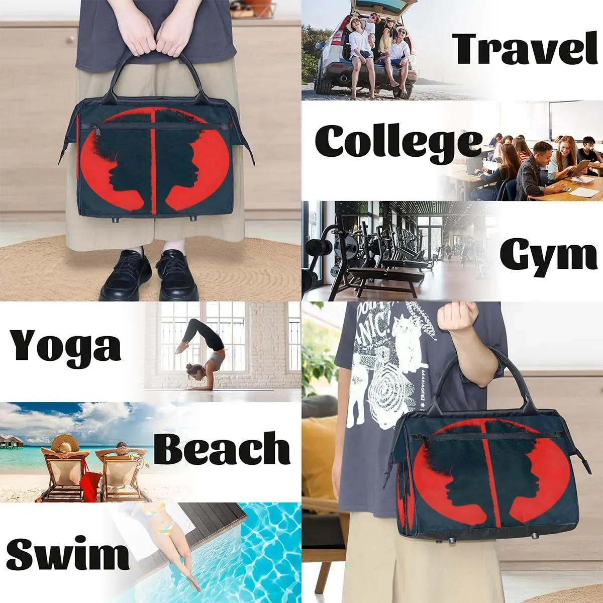 Travel Duffel Bag for Women, Africa Girl Weekender Overnight Bag Carry on Beach Swim Bags Dance Bag Airlines Approved Personal Item Travel Bag for Yoga, Sports, Hospital