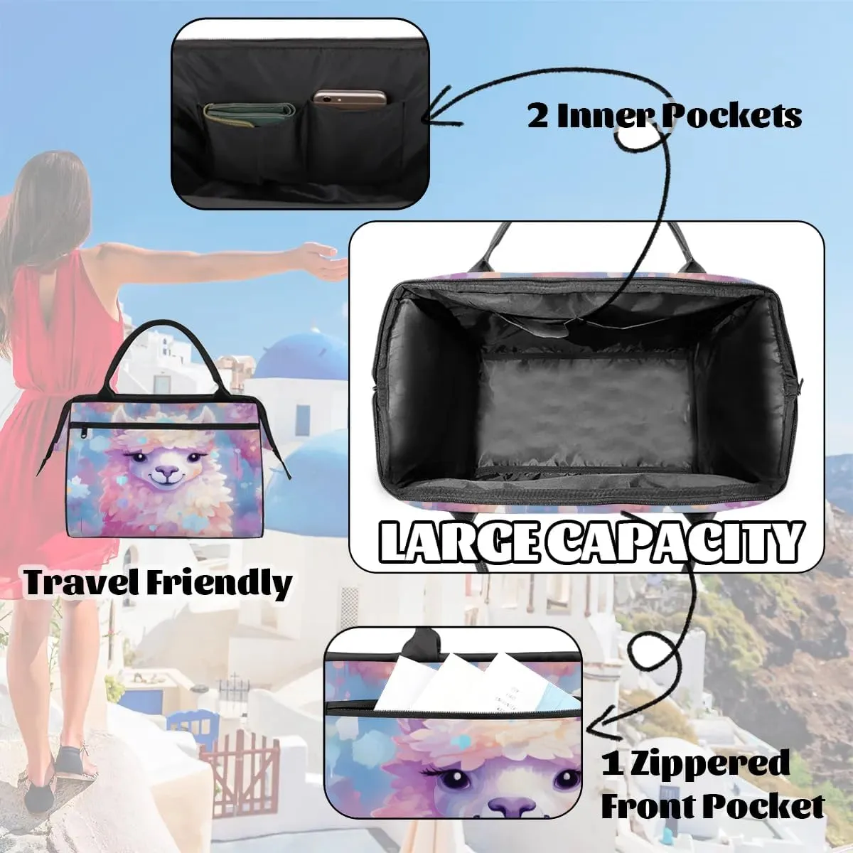 Travel Duffel Bag for Women, Alpaca Animal Weekender Overnight Bag Carry on Beach Swim Bags Dance Bag Airlines Approved Personal Item Travel Bag for Yoga, Sports, Hospital