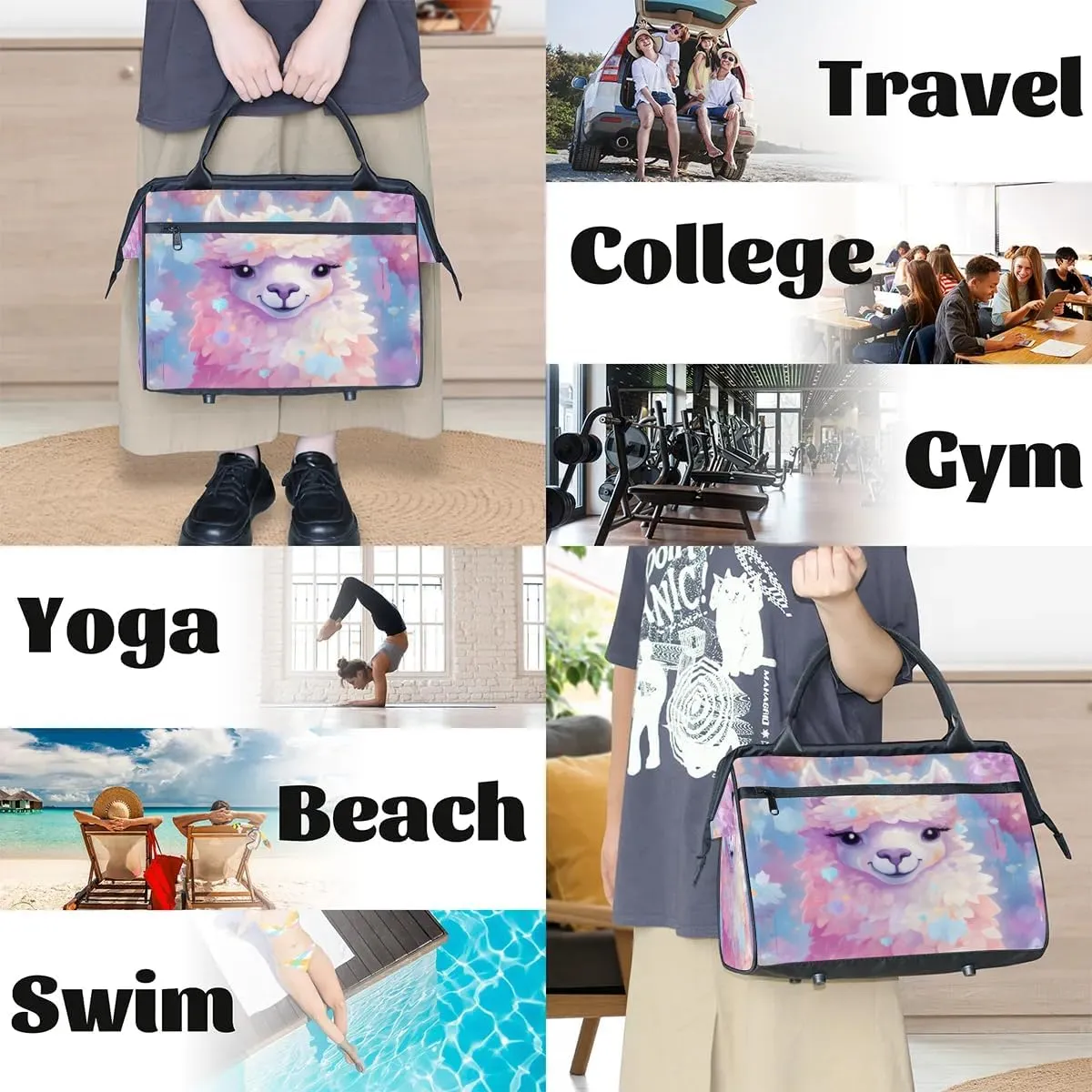 Travel Duffel Bag for Women, Alpaca Animal Weekender Overnight Bag Carry on Beach Swim Bags Dance Bag Airlines Approved Personal Item Travel Bag for Yoga, Sports, Hospital