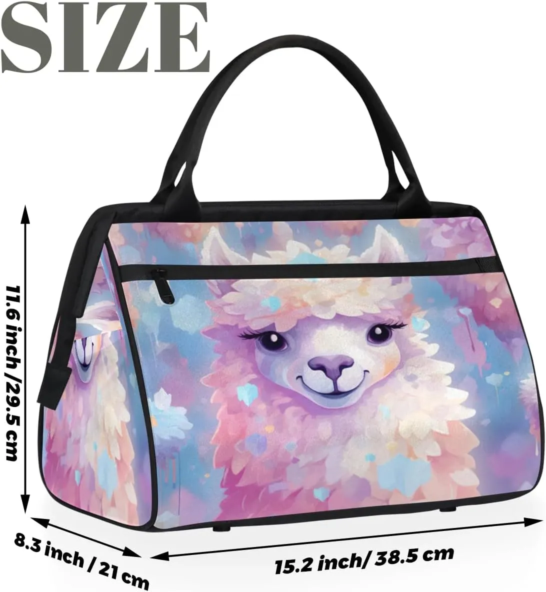 Travel Duffel Bag for Women, Alpaca Animal Weekender Overnight Bag Carry on Beach Swim Bags Dance Bag Airlines Approved Personal Item Travel Bag for Yoga, Sports, Hospital