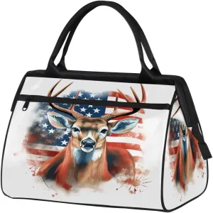 Travel Duffel Bag for Women, American Flag Deer Weekender Overnight Bag Carry on Beach Swim Bags Dance Bag Airlines Approved Personal Item Travel Bag for Yoga, Sports, Hospital