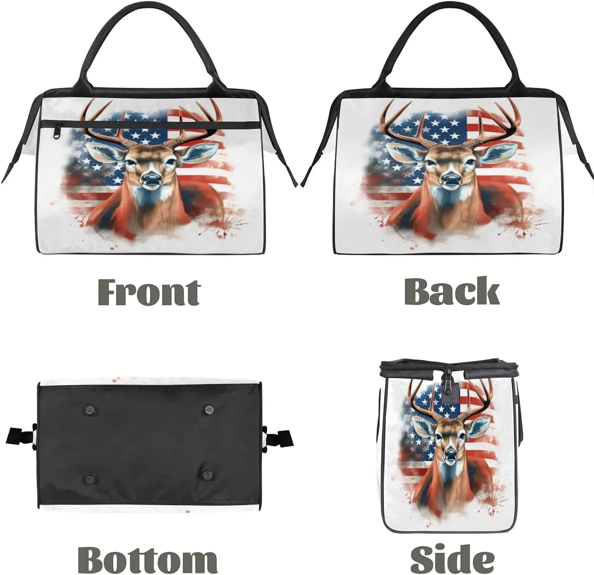 Travel Duffel Bag for Women, American Flag Deer Weekender Overnight Bag Carry on Beach Swim Bags Dance Bag Airlines Approved Personal Item Travel Bag for Yoga, Sports, Hospital