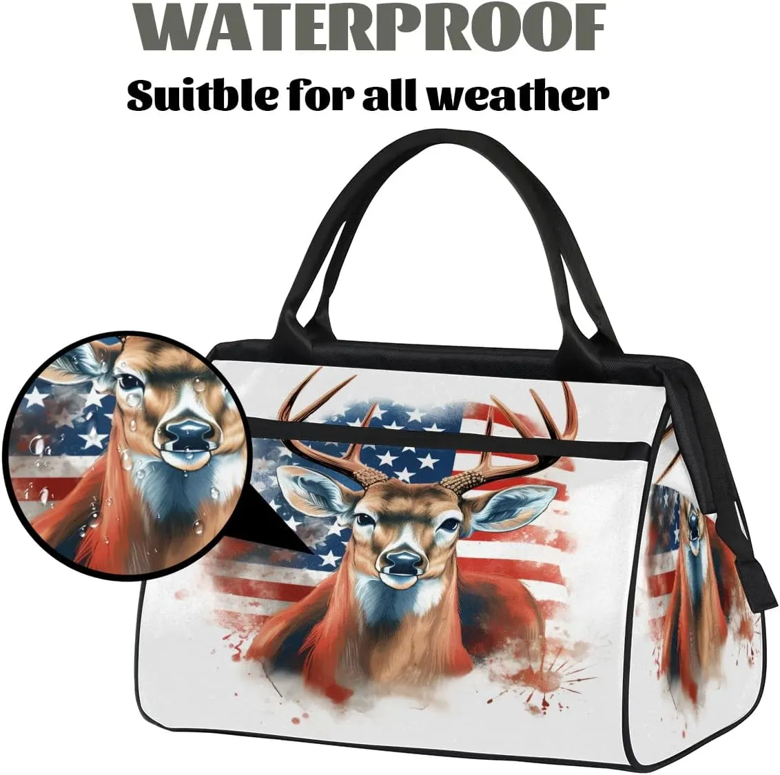 Travel Duffel Bag for Women, American Flag Deer Weekender Overnight Bag Carry on Beach Swim Bags Dance Bag Airlines Approved Personal Item Travel Bag for Yoga, Sports, Hospital